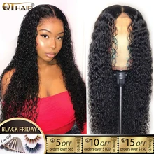 Кудрявые волосы 4*4 кружевные передние человеческие волосы парики для женщин предварительно выщипанные волосы с детскими волосами бразильские волосы remy отбеленные узлы QT