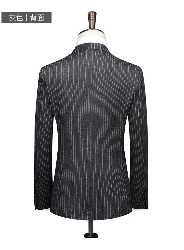 Lansboter Boutique Grey Stripe Set Suit Men Slit Business Suit Slim Fit Formal Wear Business Wedding Case West