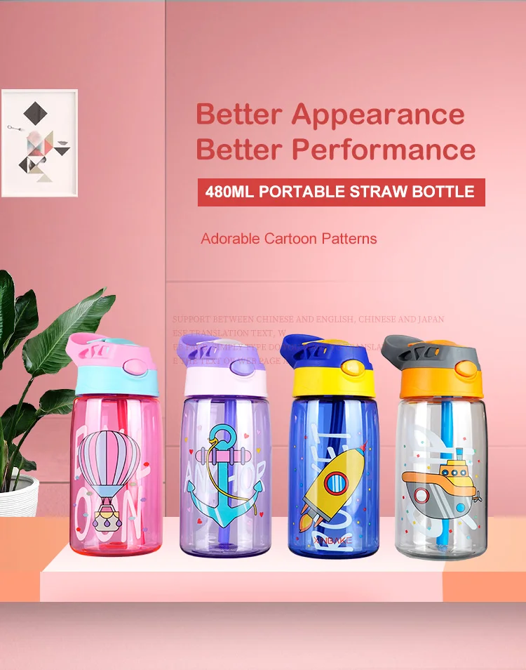 480ML Kids Water Cup Creative Cartoon Baby Feeding Cups With Straws Leakproof Water Bottles Outdoor Portable Childrens Cups