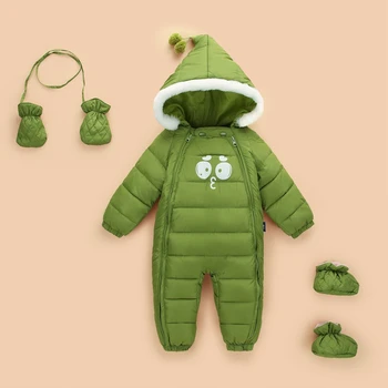 

Sundae Angel Baby Boy Winter Romper Hooded Long sleeve Thicken Baby Girls Jumpsuit Warm Clothing For Newborn Gloves With Shoes