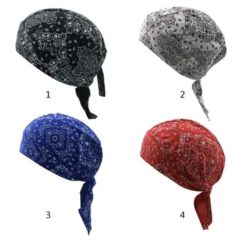 

Men Women Pirate Skull Cap Bandana Head Wraps Vintage Paisley Floral Printed Biker Sweat-Wicking Beanies Chemo Hat with Back Tie
