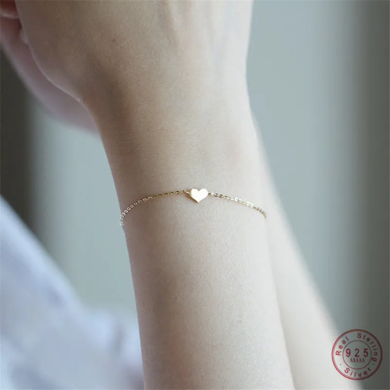 925 Sterling Silver Korean Version Simple Heart Stick Chain Bracelet Women Fashion Charm 14k Gold Jewelry Accessories