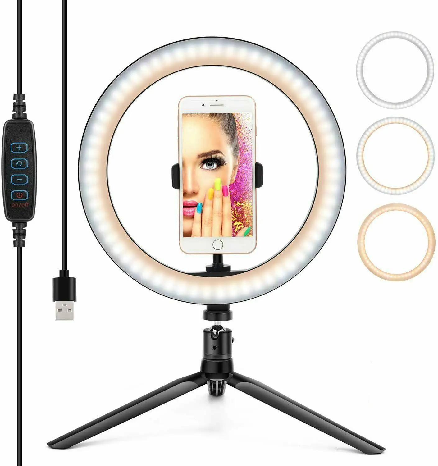 

26CM USB Ring Light 5W 128Beads Photo Dimmable Studio Camera Makeup Light Kit Phone Video Light Lamp with Tripod for Smartphone