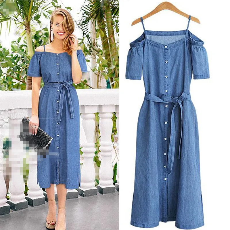 

Summer Mid-length Single Breasted Bow Waist Hugging Slimming Short Sleeve Strapped Dress Women's D101