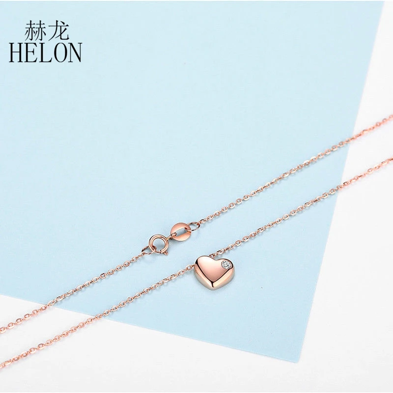 HELON Solid 18K розовое золото AU585 любовь сердце круг натуральная подвеска Бриллиантовая ожерелье Изысканная женская свадебная Ювелирная цепочка подвеска