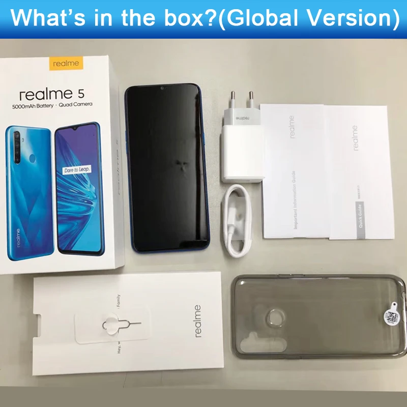 Глобальная версия realme 5 3GB 64GB 6,5 ''мобильный телефон Snapdragon 665 Восьмиядерный четырехъядерный мобильный телефон 5000mAh VOOC 10W быстрое зарядное устройство