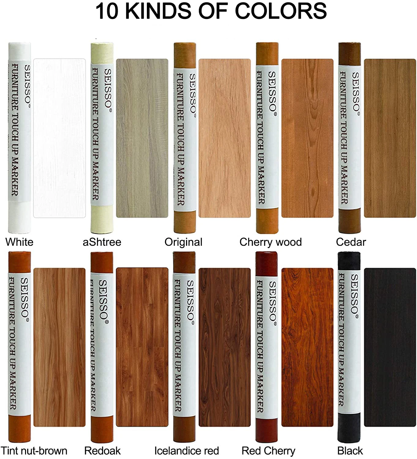 Scratch Repair Wax Pen Wooden Furniture Floor Repair Pens Kits Damaged Scratch Crayons Wood Filler Wax Stick 10 Colors
