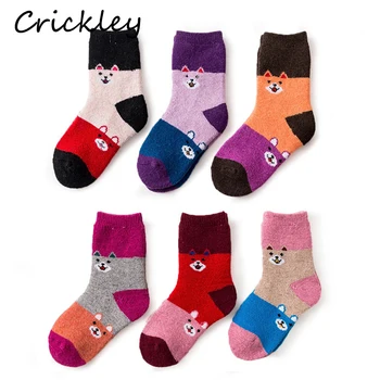 

Winter Warm Wool Kids Socks Cartoon Cute Dog Pattern for Toddler Boys Girls Candy Color 1-12 Years Soft Blue Patchwork Socks