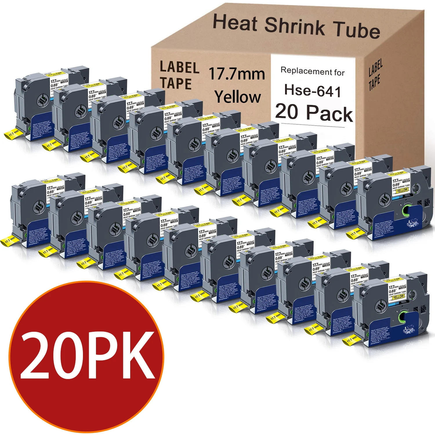 

20 шт., этикетки, совместимые с Brother 17,7 мм Hse 641 hse641