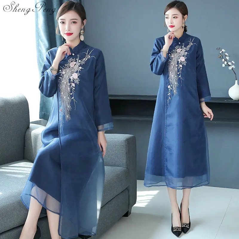 Китайское платье Ципао cheongsam улучшенное элегантное платье с цветочным принтом для подружки невесты cheongsam женское вечернее платье vestido de festa V1727