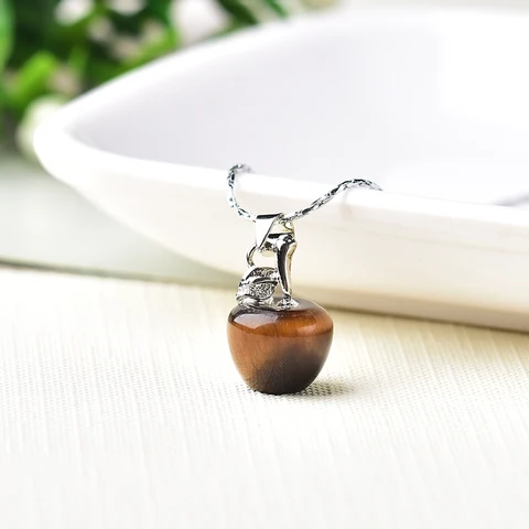 Natural Crystal Small Apple Necklace Amethyst Rose Quartz Reiki Fashion Mineral Jewelry Increase charm For Women Decor Gifts