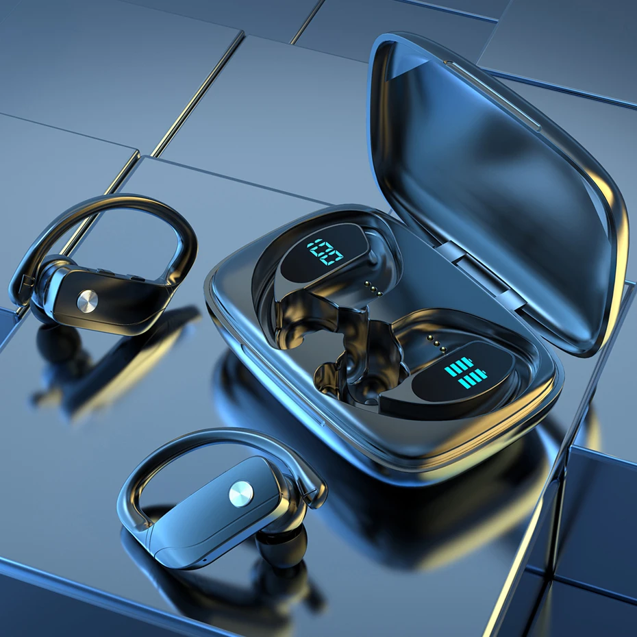 Liquidación Bluetooth 5,1 auriculares Bass inalámbrica estéreo exhibición llevada deporte gancho de oreja de manos libres Auriculares auriculares con micrófono y caja de carga GR6JeKn5MAB