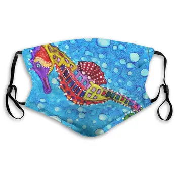 

Cute Seahorse Print Mouth Masks With Filter Washable And Reusable Anti Dust Breathable Mask With Adjustable Ear Loops For Men