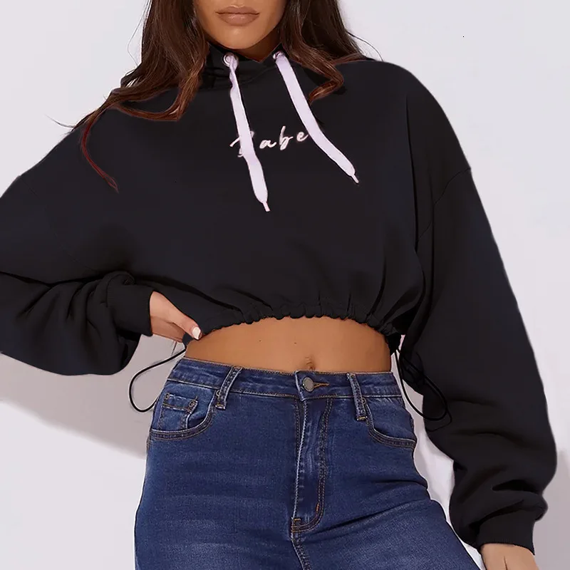 Casual Loose Solid Long Sleeve Hoodies Tops Female Autumn Winter 2019 New Fashion Short Clothing Ladies Splice Sale Top |