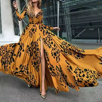 

Women Boho Long Midi Dress Plus Size 3XL Deep-V Sexy Print Split Expansion Pullover Spring Fall Elegant Party Travel Dating New