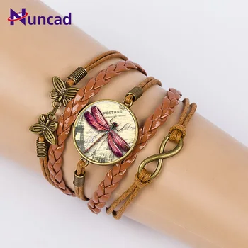 

2019 Woven Leather Bracelet Dragonfly Multilayer DIY Vintage Jewelry Women's Bracelets
