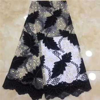 

Newest African Black Tulle Lace Fabrics With Stones Embroidery Net Lace African French Lace High Quality Wedding