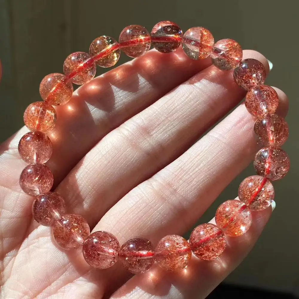 9mm Genuine Natural Lepidocrocite Quartz Red Super Seven Bracelets Clear Round Bead Stretch Crystal Women Certificate AAAAA