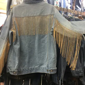

New Denim Jacket Tassels Sequins Women's Jeans Korean Loose Jeans Jacket Shimmer Beading Coat Casual Girls Outerwear veste femme