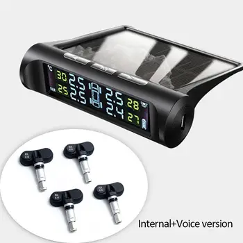 

TPMS Solar USB Charging Car Tire Pressure Monitoring System LCD Display Alarm System with 4 Internal External Sensors