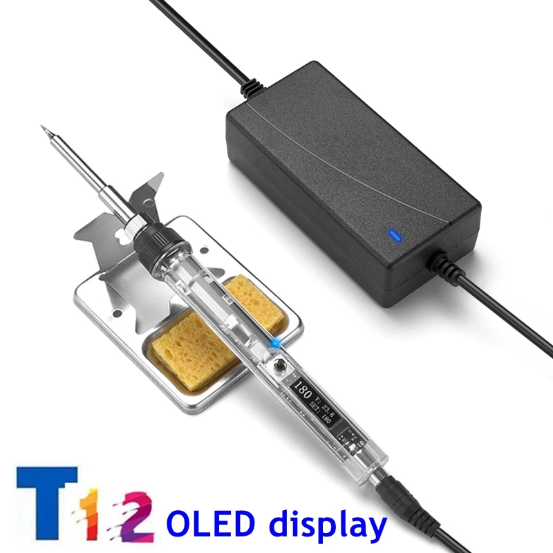 

Электрический паяльник T12, мини-паяльник с прозрачным OLED дисплеем и регулируемой температурой, 12-24 В постоянного тока, 72 Вт
