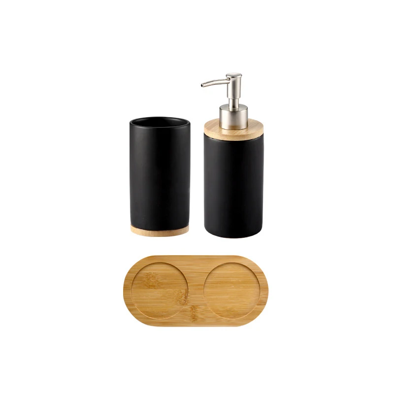 GUNOT Ceramic Bathroom Accessories Set Soap Dispenser Tumbler For Bathroom or Kitchen Home Washing Products Storage Container - Color: B-Black