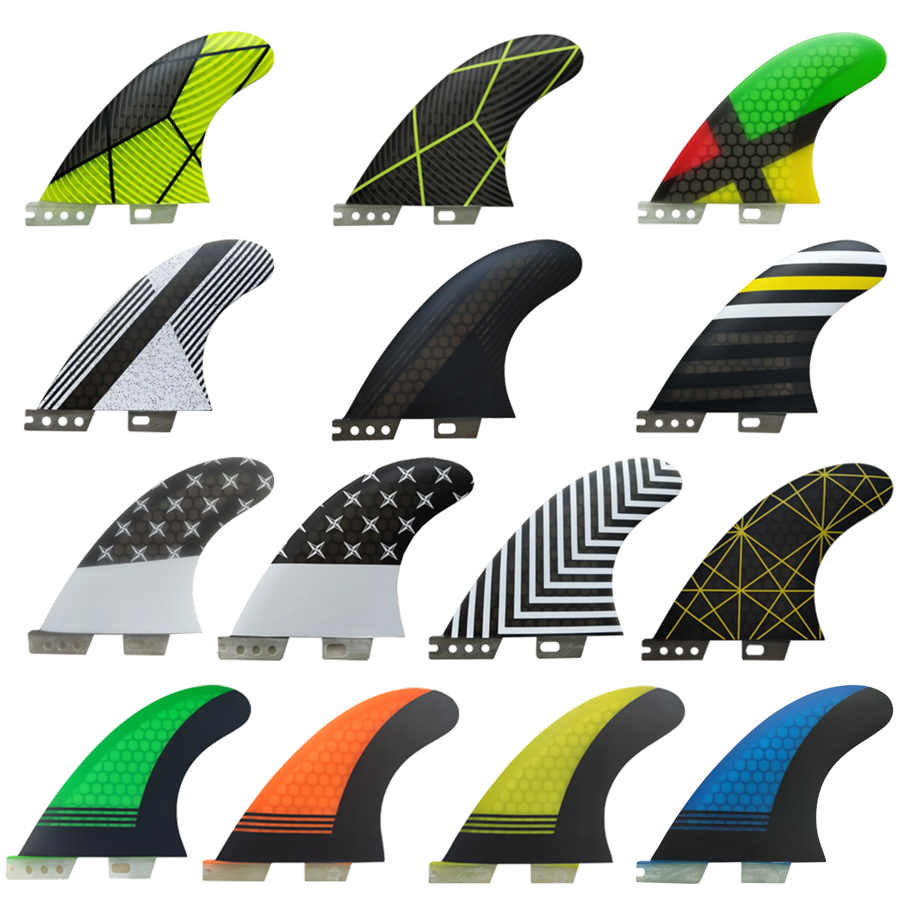 Fiberglass Surfboard fins F II Epoxy Resion Honeycomb 3pcs Medium 2 Thruster Surfing Fins