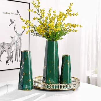 

Imitation Marble Texture Electroplated Golden Vase Ceramic Tabletop Vases Modern Nordic Tall Flower Vase Home Decoration