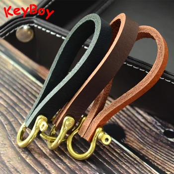 

Thickened Cow Leather Belt Keychains Fashion Luxury Cowhide Car Key Chain Ring Pendants Retro Brass Vachette Buckle Fob Holders