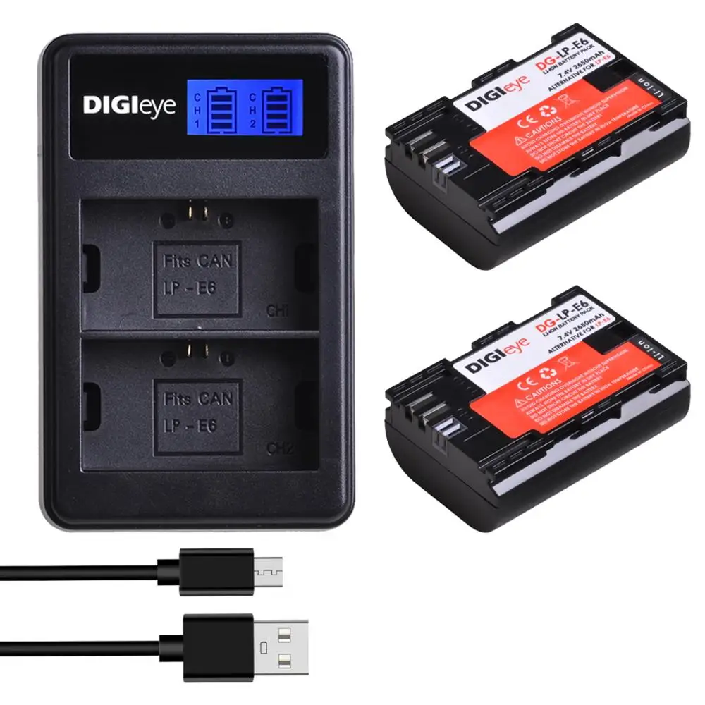 Batteria Lp-E6N + Caricatore Doppio Lcd Di Usb Per Canon Eos 5D Mark Ii/Iii/Iv 5Ds 5Ds R Eos 6D 6D Mark Ii Eos 7D 7D Mark Ii