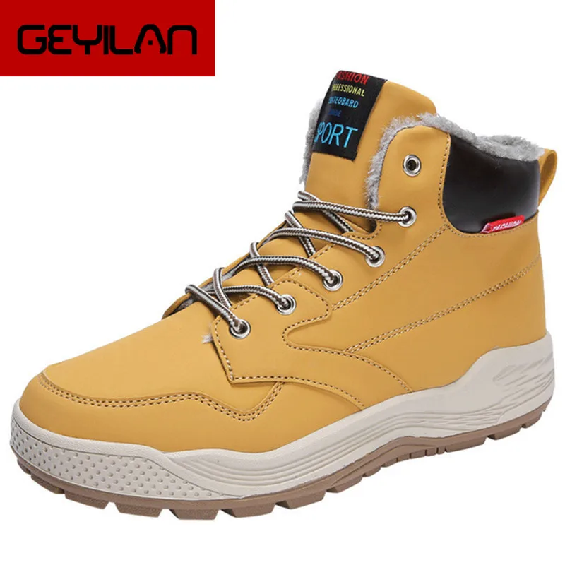 

Plus Size 39-48 Plush Keep Warm Snow Boots Men Winter Leather Waterproof Work Safety Ankle Boots Military Army Botas Black Grey