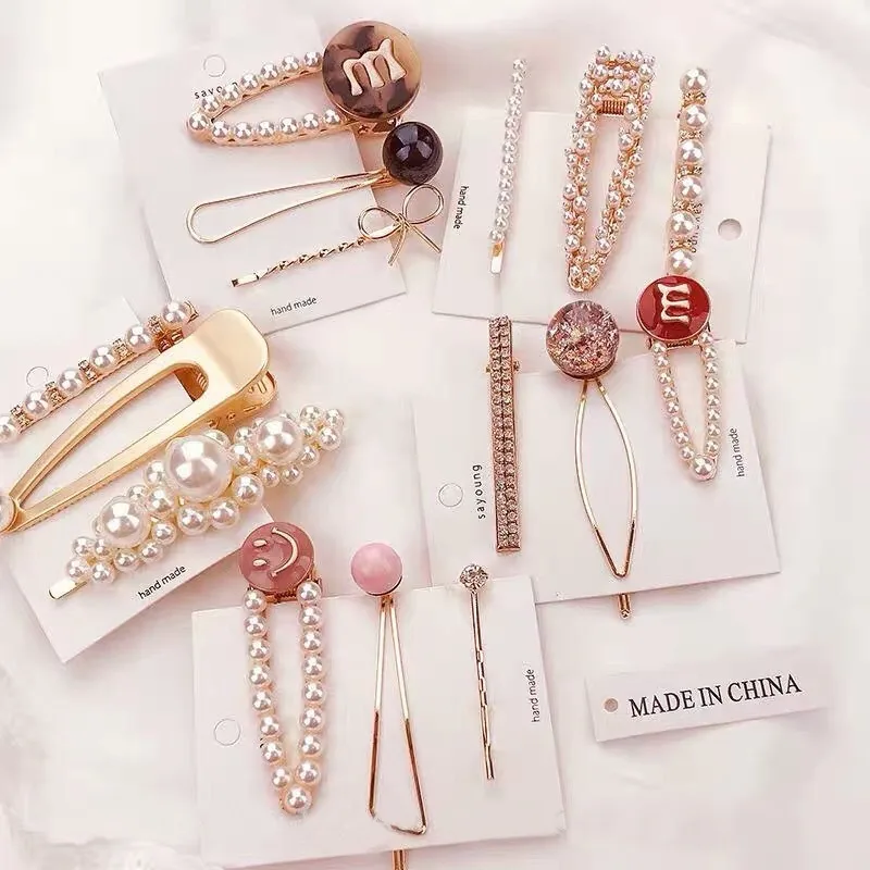 

3-Piece Alloy Pearl Hair Clip Light Luxury Sweet Style Hairpins for Girl Simplicity Geometric Lady Straight Hairpin Headdress