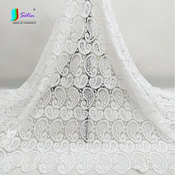 

White Upmarket Fashion Suit Dress Water-soluble Embroidery Milk Silk Paisley Pattern Fabric for Curtain Girl Skirt Paisley Cloth