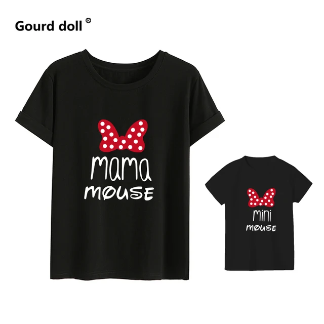 Family Tshirts Fashion mommy and me clothes baby girl clothes MINI and MAMA Fashion Cotton Family Look Mom Mother kids Clothes MN-black