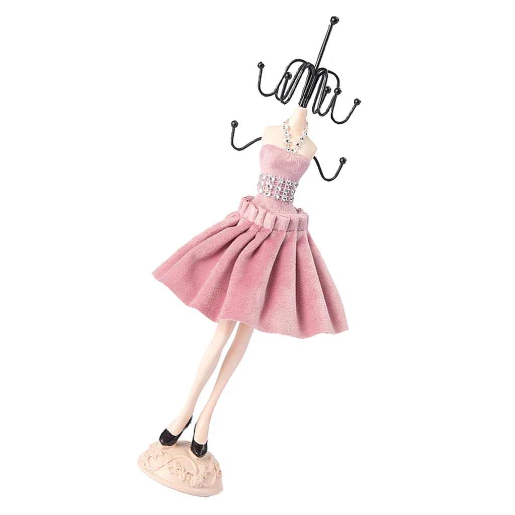 32 cm/13 inch Creative Doll Jewelry Stand Holder Iron Resin Mini Skirt Model Rack Lady Figure Home Decor Jewelry Store Display