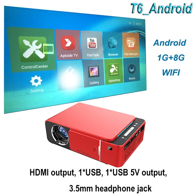 UNIC, новинка, T6, полный проектор 1080 P, Android, wifi, 3500 люмен, домашний кинотеатр, проектор, Поддержка AirPlay DLNA Miracast Proyector - Цвет: T6 Android Red