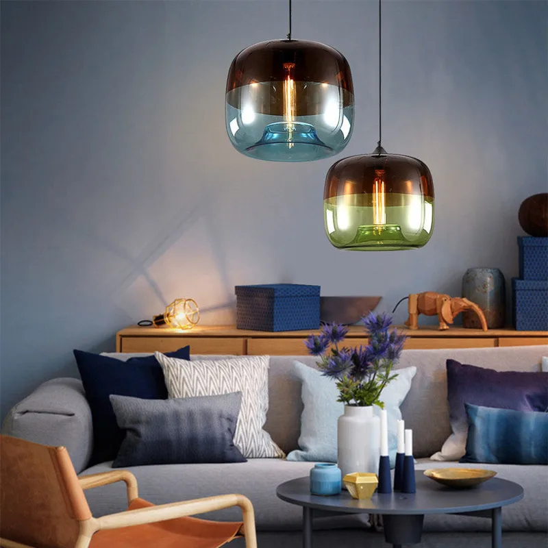 

Vintage Pendant Lights Halling Loft Restaurant Bar Glass Polychrome E27 LED Dining Room Pendant light fixtures