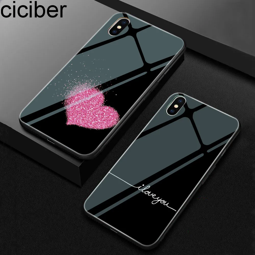 

ciciber Queen Heart Floral Tempered Glass Phone Case for iPhone 7 8 6 6S Plus Back Shell for iPhone 11 Pro Max XR X XS Max Funda