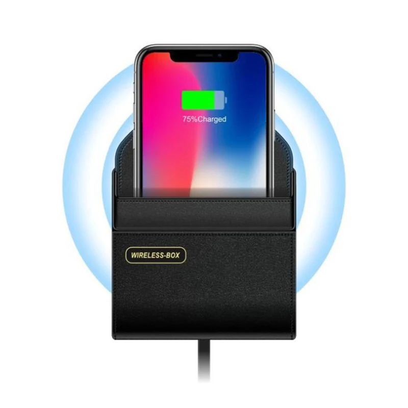 

Mobile Phone Wireless Charging Stand 5W Qi Car Wireless Charger and Car Phone Holder Air Vent Holder Storage Box for IPhone
