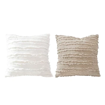 

2 Pcs Cushion Cover Floral Tassels Square Pillow Case Cotton Pillow Cover Home Decoration Sofa 45X45cm - White & Khaki