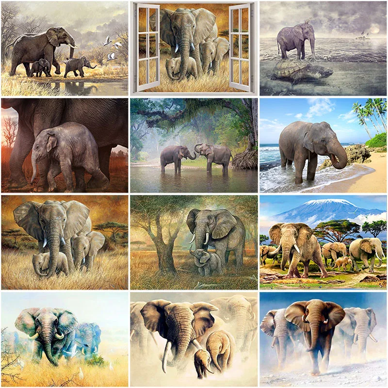 

DIY 5D Diamond Painting Elephant Animal Diamond Embroidery Cross Stitch Kits Full Round Drill Mosaic Rhinestones Home Decor Gift