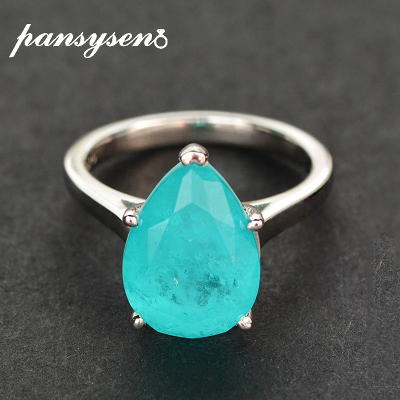 PANSYSEN Solid 925 Sterling Silver Pear Cut 10x14MM Paraiba Tourmaline Gemstone Wedding Engagement Rings Women Fine Jewelry Ring PANSYSEN Solid 925 Sterling Silver Pear Cut 10x14MM Paraiba Tourmaline Gemstone Wedding Engagement Rings Women Fine Jewelry Ring