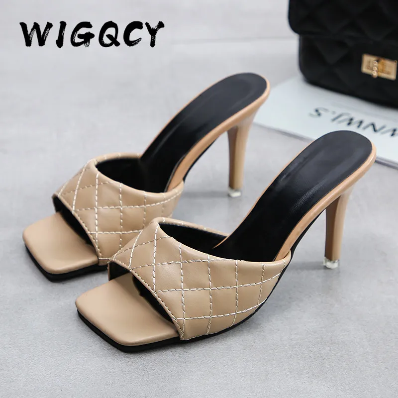 Sandalias de tacón alto cuadradas para mujer, zapatos sexys con punta abierta para fiesta de verano