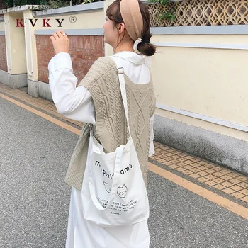 

Women Canvas Shoulder Bags Woman Cotton Shopping Bags Soft Handbag Casual Cloth Tote School Bag Ladies Shopper Bag Bolsa De Tela