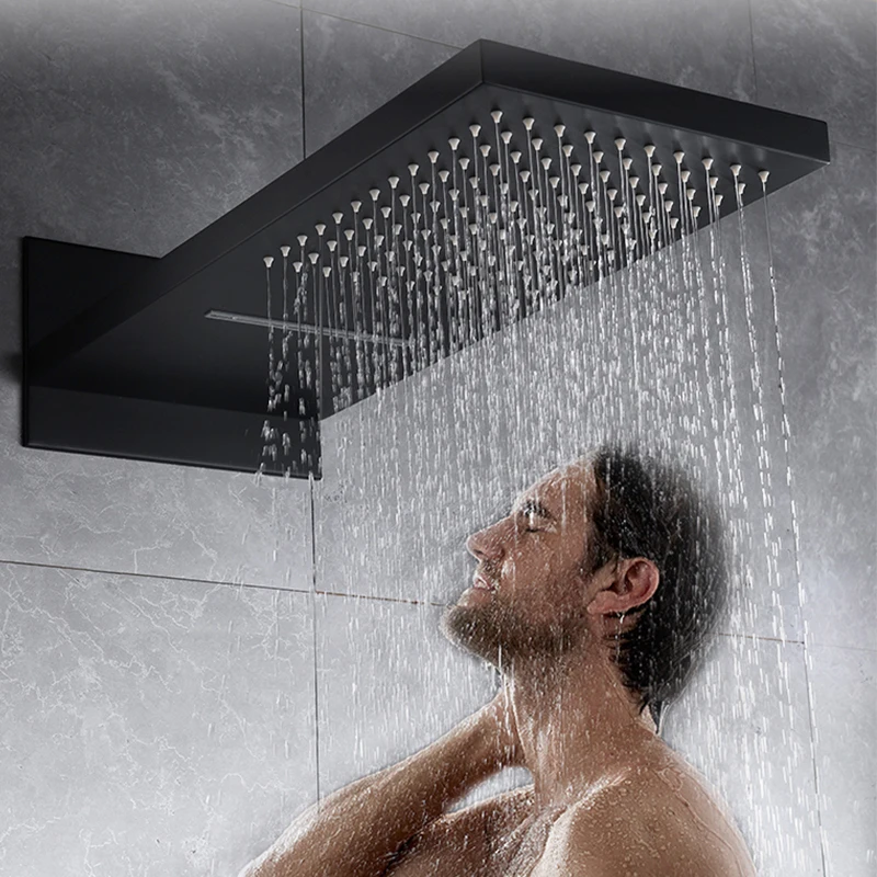 Thermostatic shower system Waterfall shower faucet Wall mounted column Hot and cold mixing valve bathroom shower faucet set thermostatic mixing valve