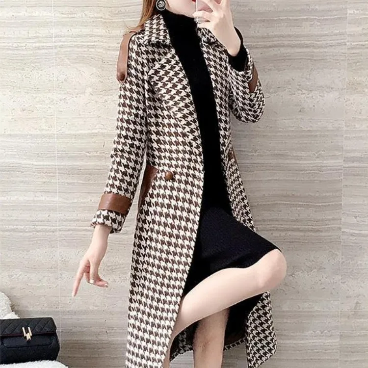 

Woolen Overcoat Women's Mid-Length Fall and Winter Clothes 2020 New Slim Slimming Houndstooth Woolen Coat Fashion