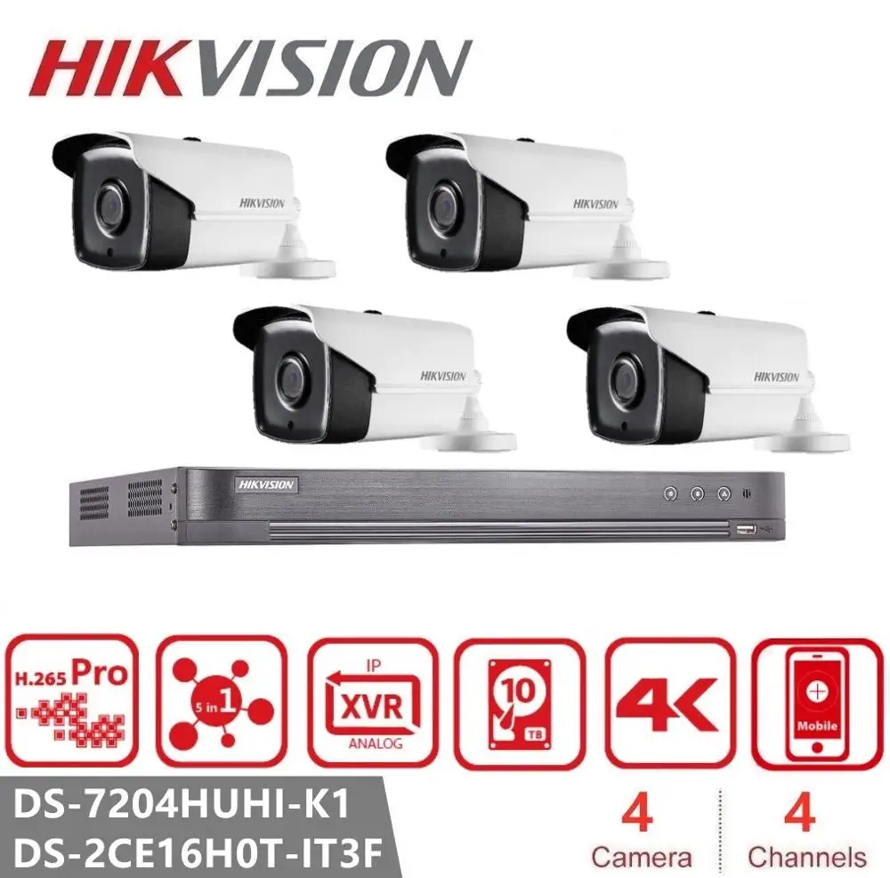 Hikvision 4CH DVR комплект видеорегистратор DS 7204HUHI K1 5MP пуля аналоговая камера для