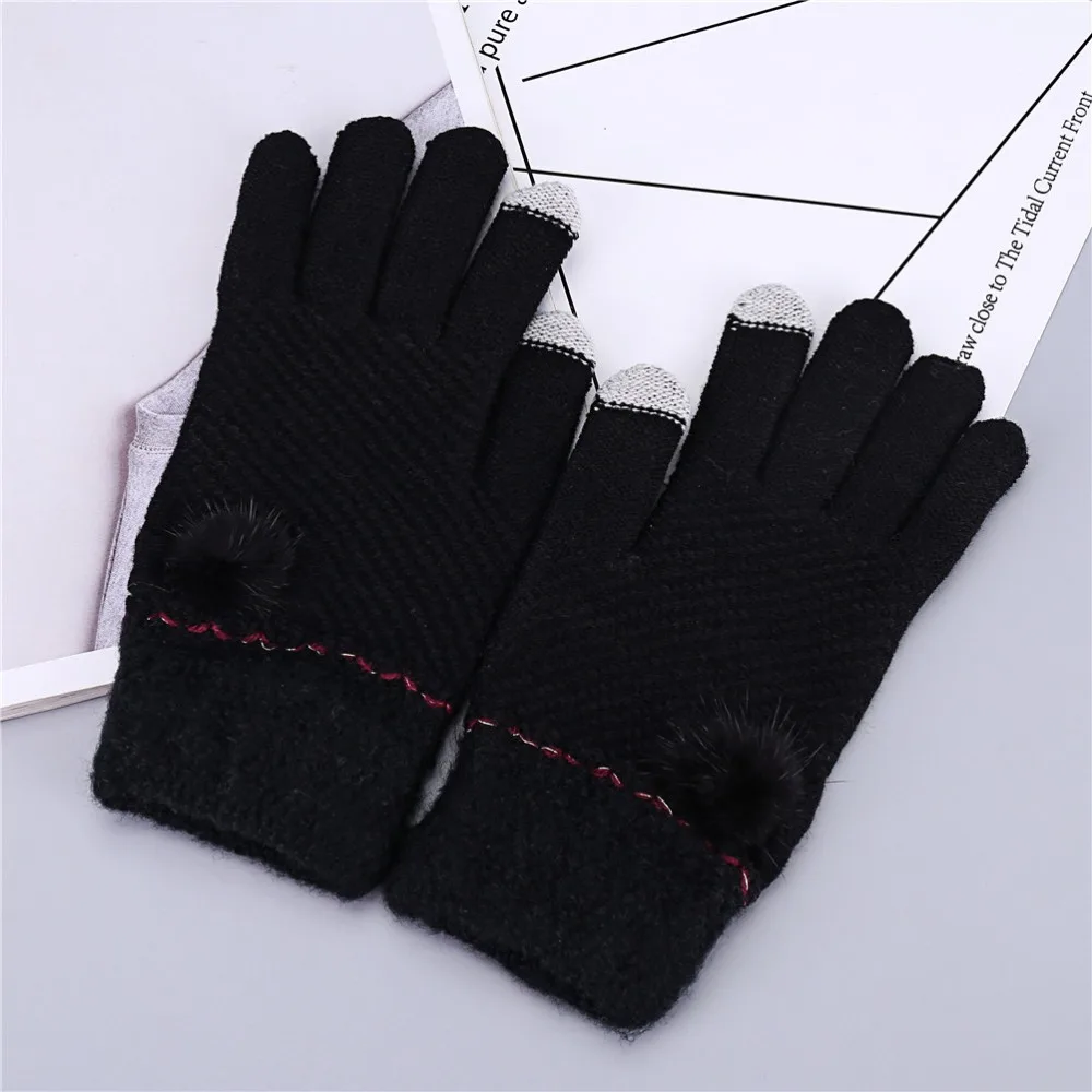 Miya Mona женские перчатки зимние теплые варежки с сенсорным экраном Мультяшные помпоны Guantes шерстяные перчатки с вязанными запястьями Handschoenen Luvas