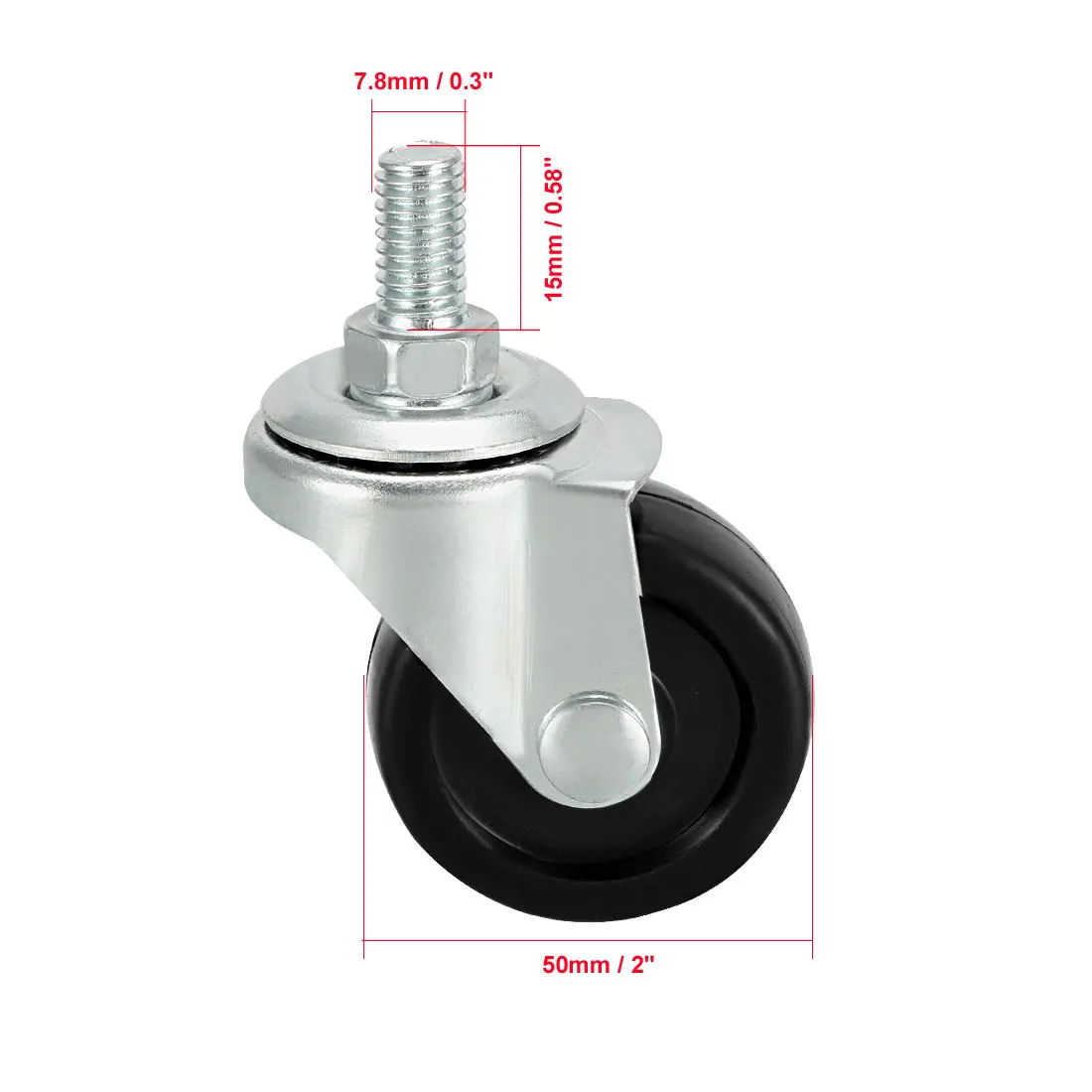 2 Inch Pu Twin Wheel M10x15mm Threaded Caster Black with Brake 2pcs uxcell Swivel Caster Wheel 