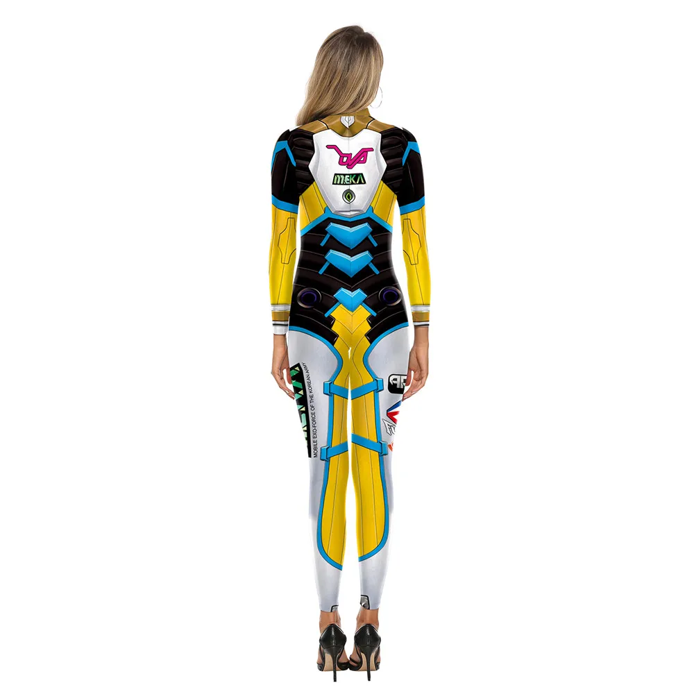 Цветной карнавальный костюм er Purim с 3D принтом D. Va для косплея O.W, женский боди Zentai, Женский костюм для косплея, костюмы для игр